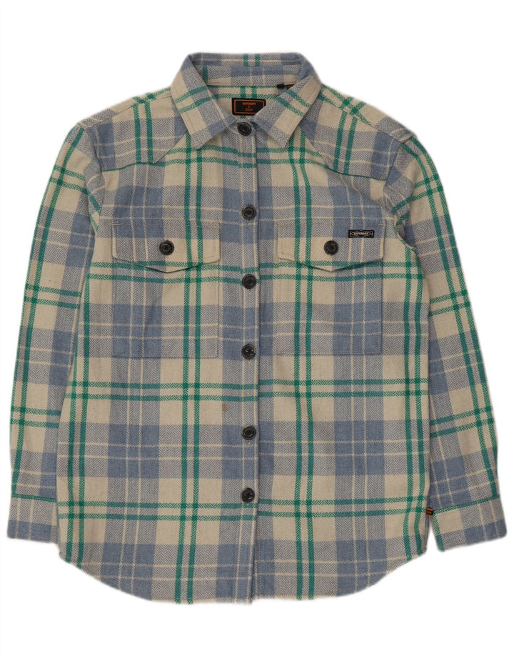 Camisa de flanela superdimensionada feminina Superdry UK 10 pequena xadrez multicolorida