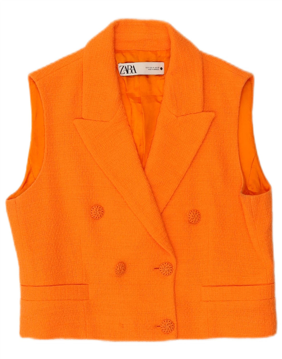 Zara Colete Feminino Crop Double Breasted Reino Unido 14 Médio Laranja