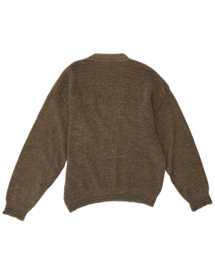 Suéter Cardigan Masculino Vintage IT 50 Acrílico Salpicado Cáqui Médio