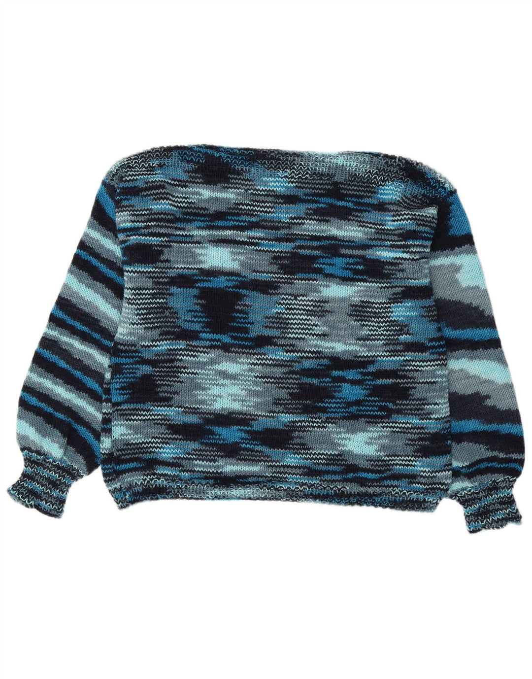 Suéter vintage feminino com gola canoa Reino Unido 16 listrado azul grande