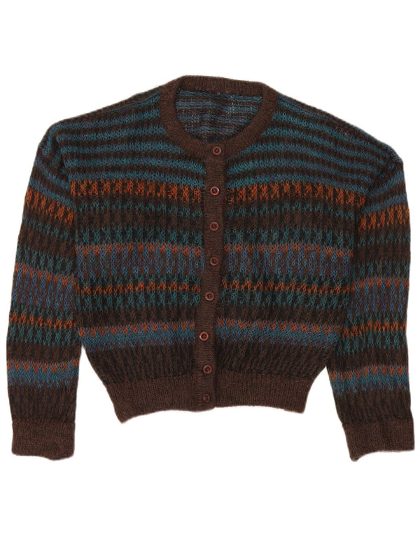 Suéter cardigã feminino vintage de grandes dimensões UE 48 2XL mohair listrado marrom