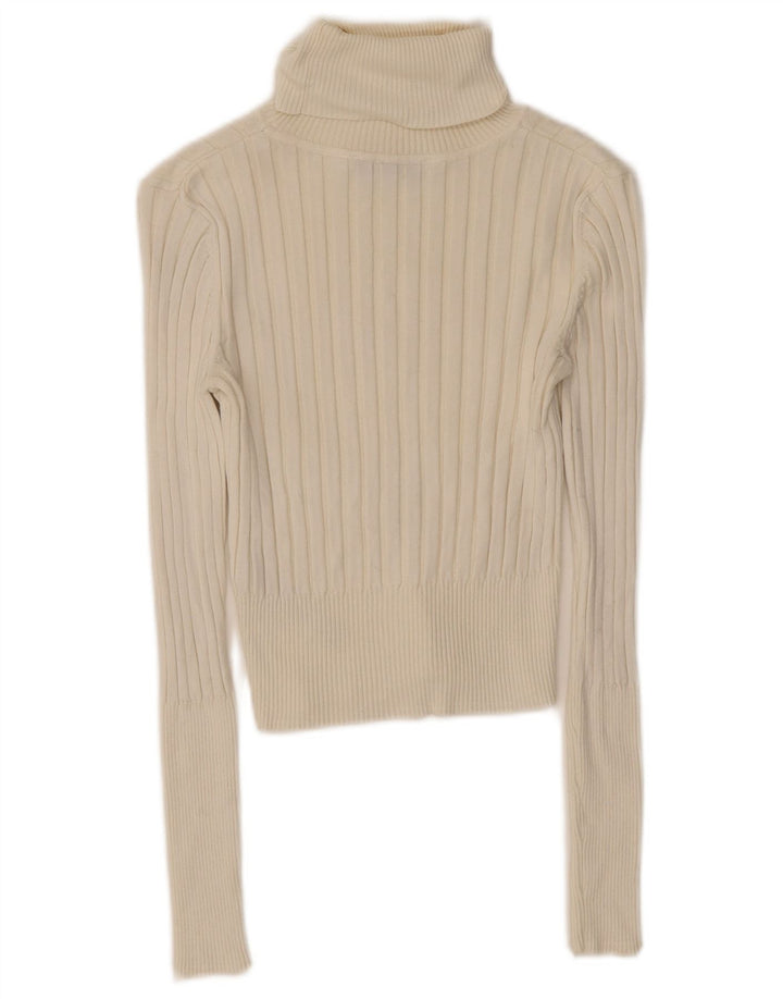 Top feminino Zara com gola redonda e manga comprida Reino Unido 10 viscose branca pequena