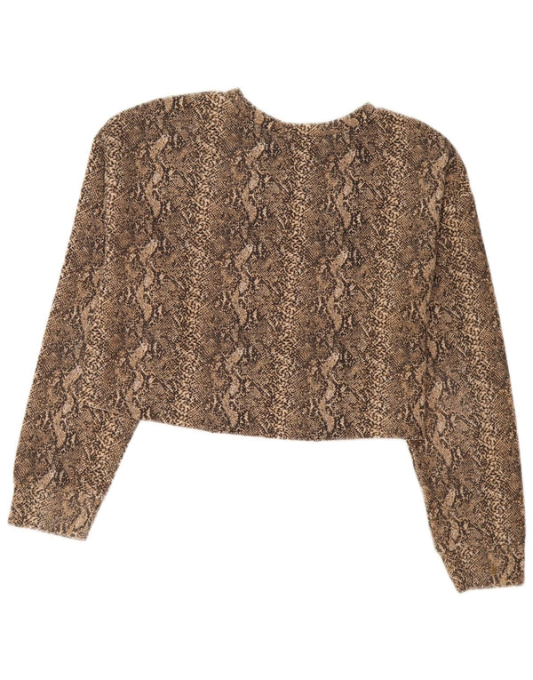Zara Womens Trafaluc Crop Top Manga Longa Reino Unido 14 Médio Marrom Estampa Animal