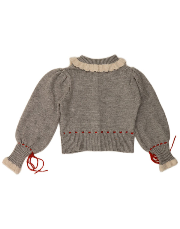 Suéter feminino Zara Crop Cardigan UK 12 cinza médio floral acrílico