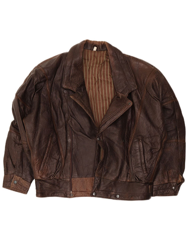 Jaqueta de couro masculina vintage IT 52 XL marrom