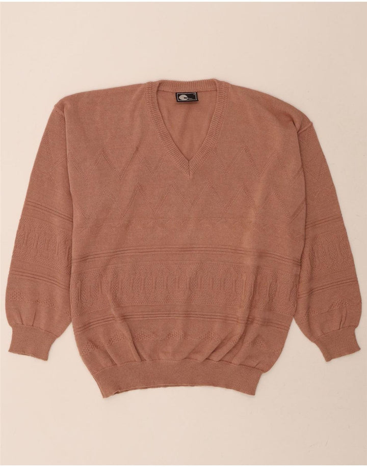 VINTAGE Mens V-Neck Jumper Sweater IT 50 Medium Brown Fair Isle Cotton Vintage Vintage and Second-Hand Vintage from Messina Hembry 