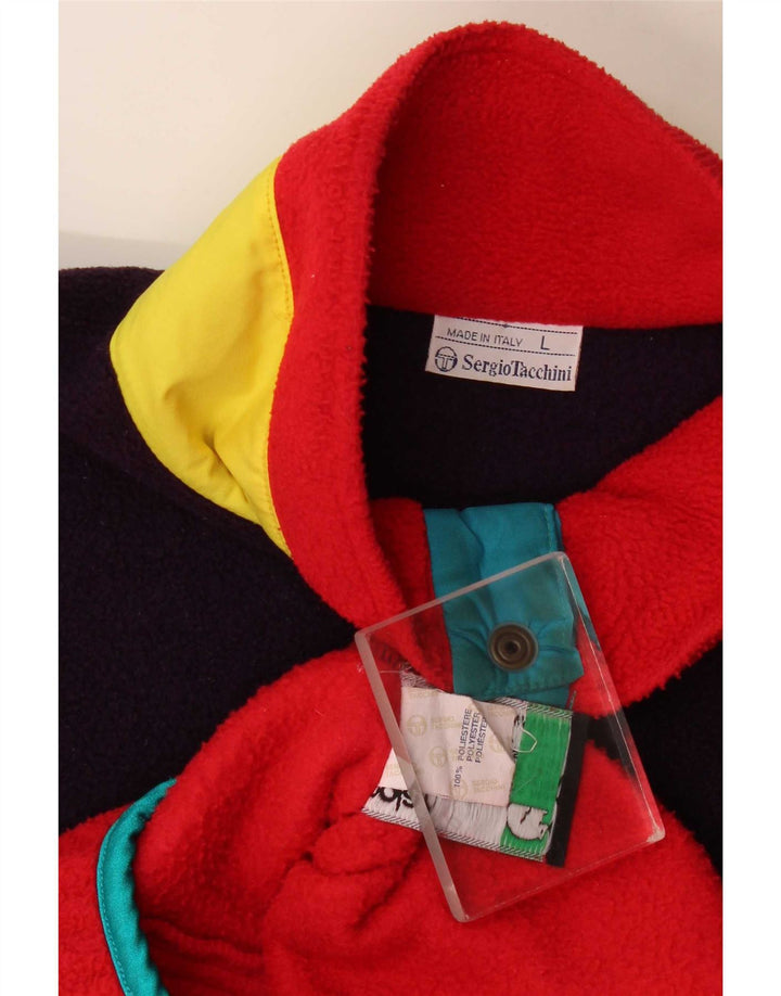 Sergio Tacchini Suéter masculino de lã com gola redonda e grande bloco colorido vermelho
