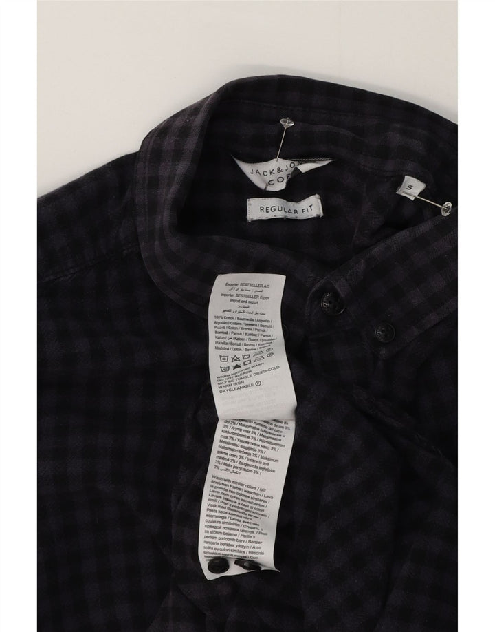 Camisa masculina Jack & Jones de manga curta regular fit pequena guingão azul marinho