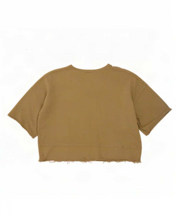 Zara Camiseta Feminina Crop Top UK 14 Algodão Cáqui Médio