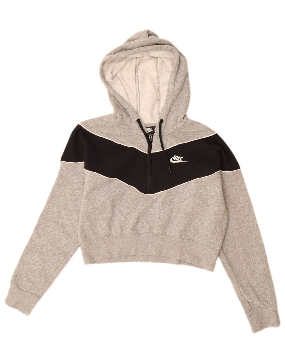 NIKE Womens Crop Hoodie Jumper UK 14 Médio Cinza Colourblock Algodão