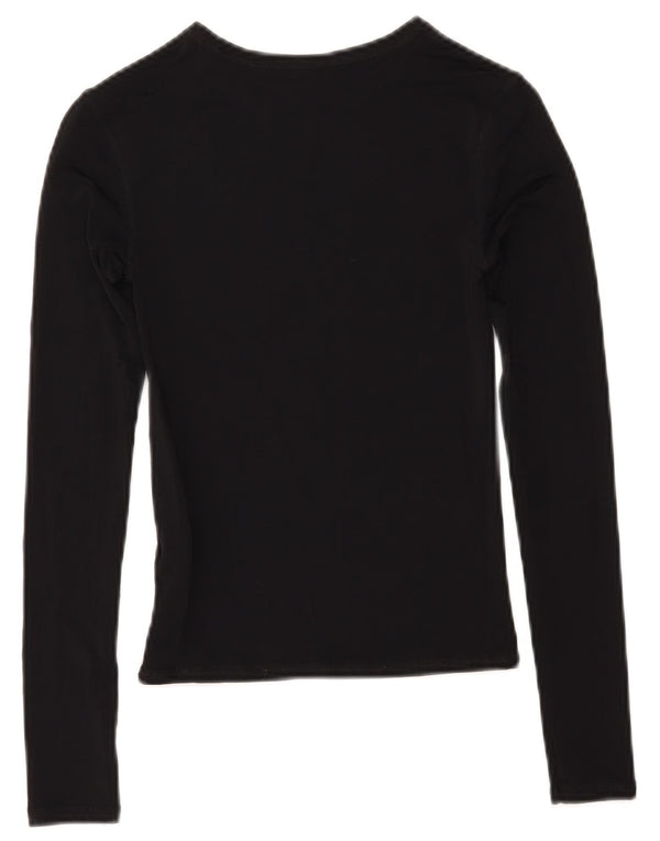 Zara Top curto feminino manga comprida Reino Unido 8 pequeno preto poliamida