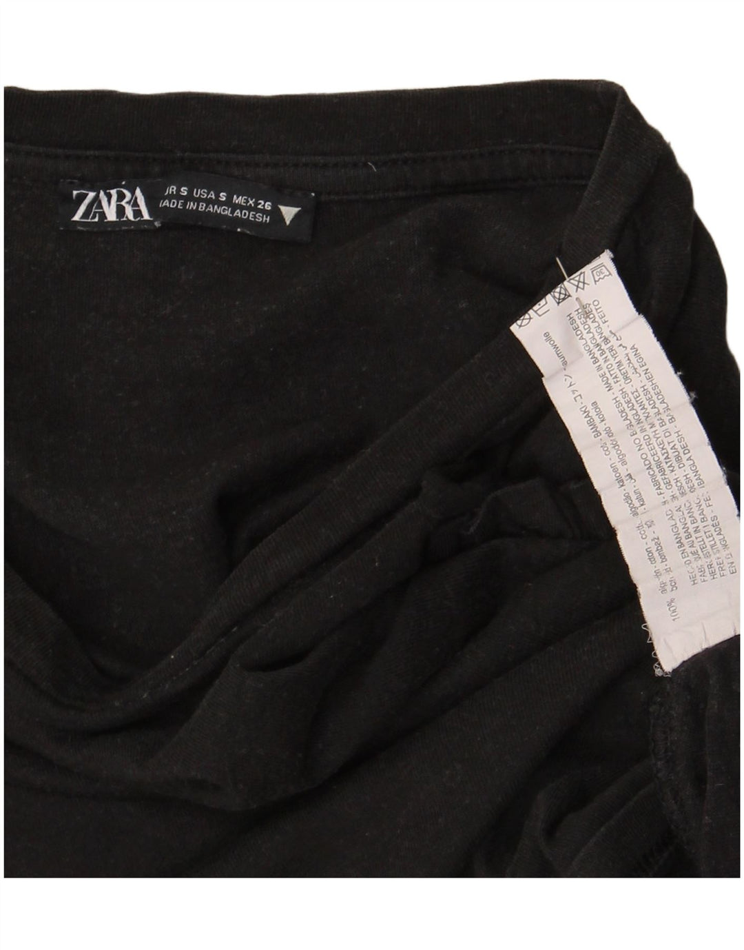 Zara Camiseta Feminina Crop Oversized Top UK 10 Pequeno Algodão Preto