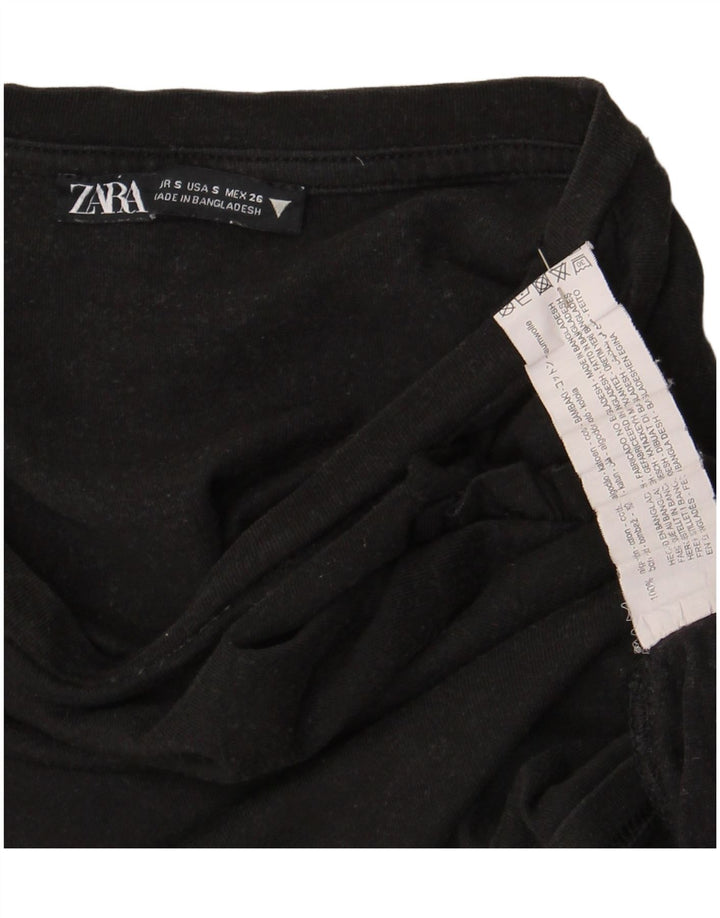 Zara Camiseta Feminina Crop Oversized Top UK 10 Pequeno Algodão Preto