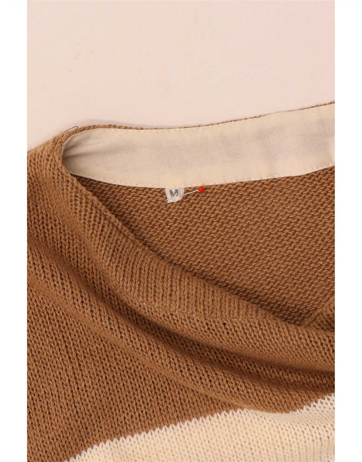 Suéter masculino vintage com gola canoa listrado marrom médio