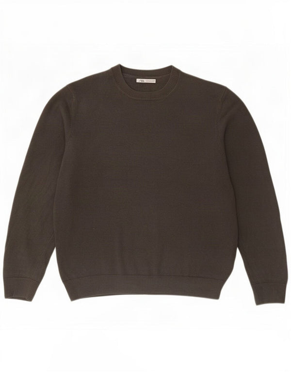 Zara Suéter masculino com gola redonda grande linho cinza