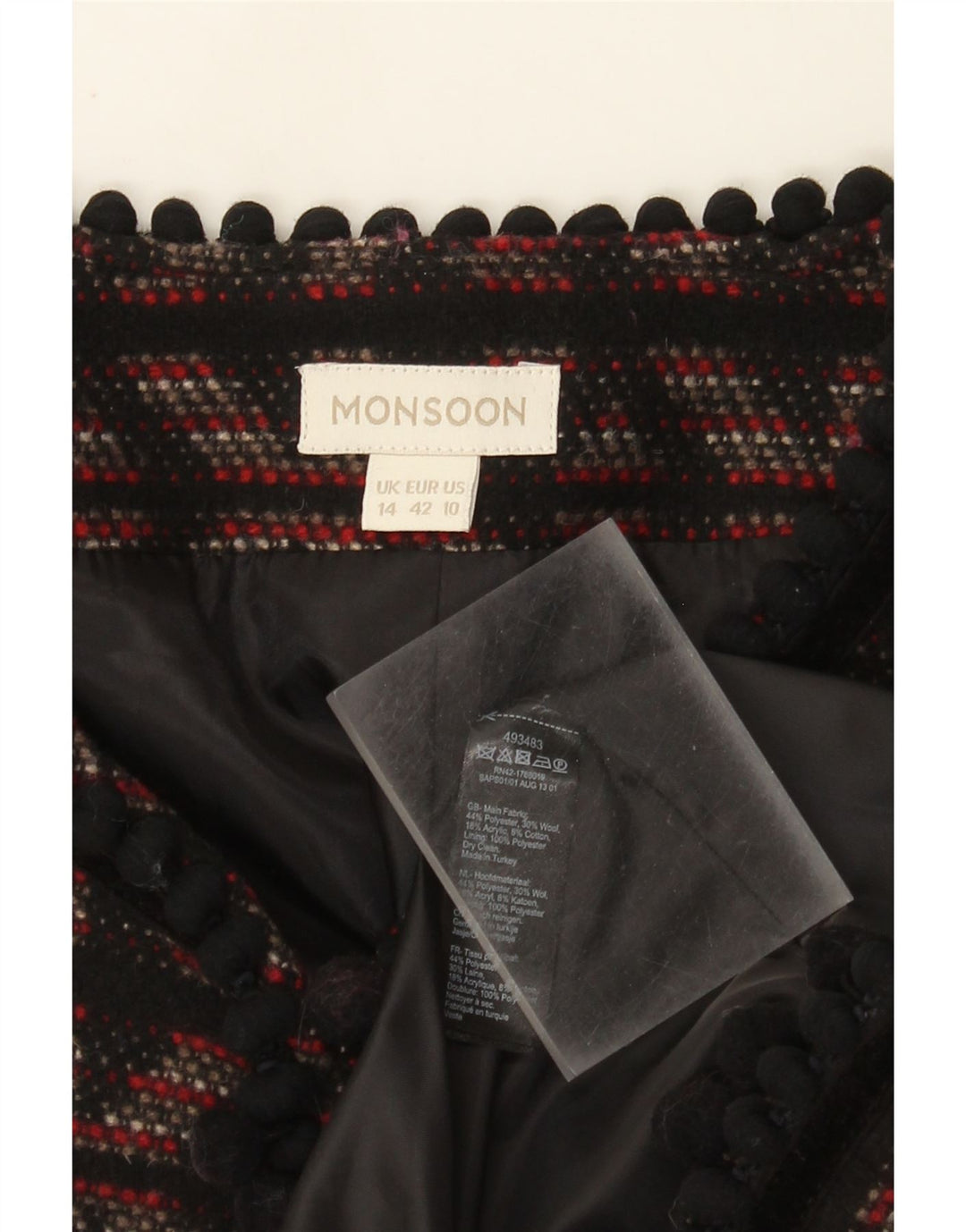 Jaqueta blazer feminina Monsoon UK 14 poliéster geométrico preto médio