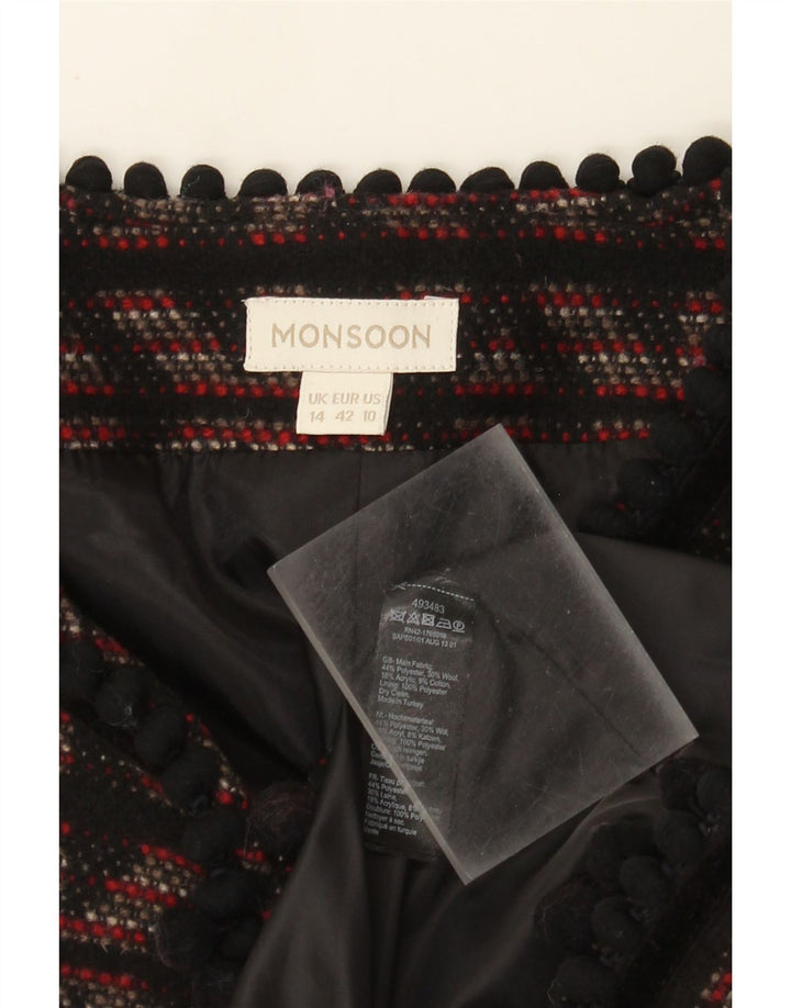 Jaqueta blazer feminina Monsoon UK 14 poliéster geométrico preto médio