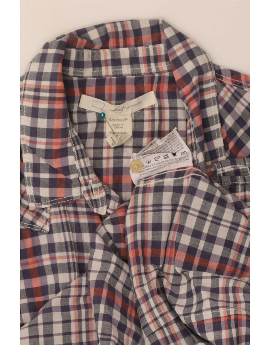 Camisa feminina de manga curta Levi's UK 10 pequena algodão xadrez multicolorido