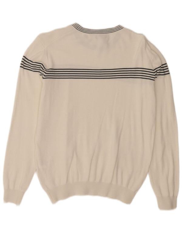 Suéter masculino Reiss com gola canoa UK 6 XS algodão listrado branco