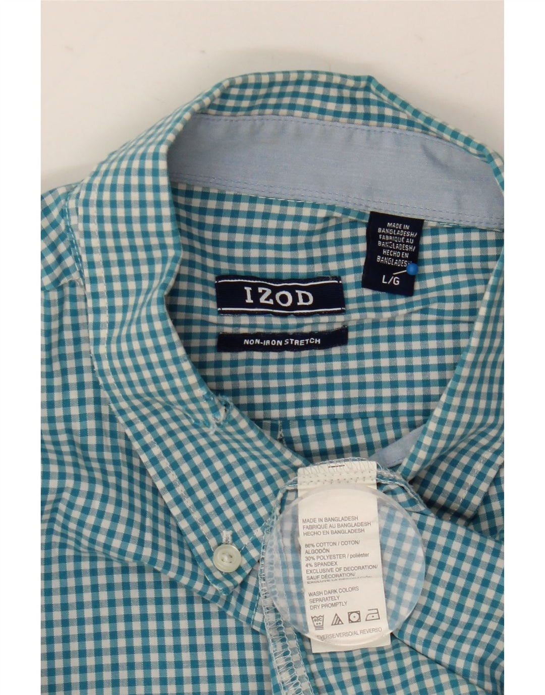 Camisa masculina Izod grande algodão guingão azul