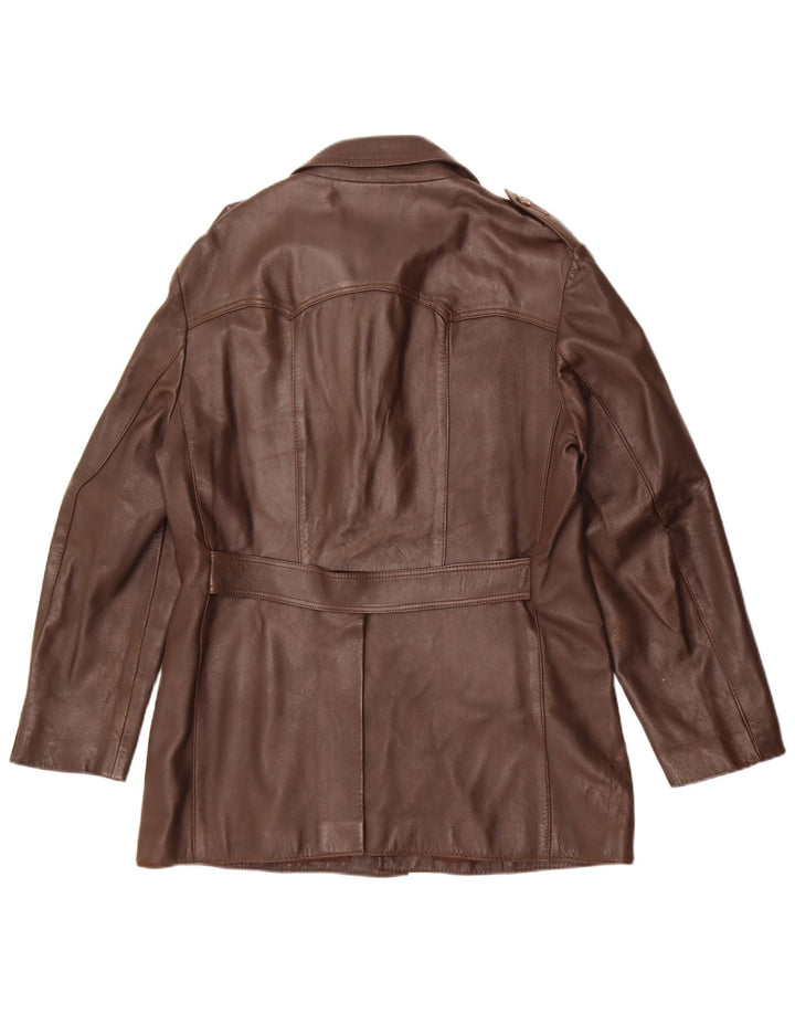 Jaqueta de couro militar masculina vintage UK 36 pequena marrom
