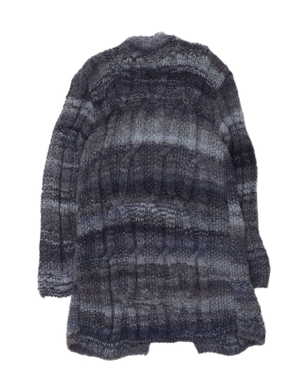 Suéter cardigã feminino vintage com palangre UK 12 listrado azul médio