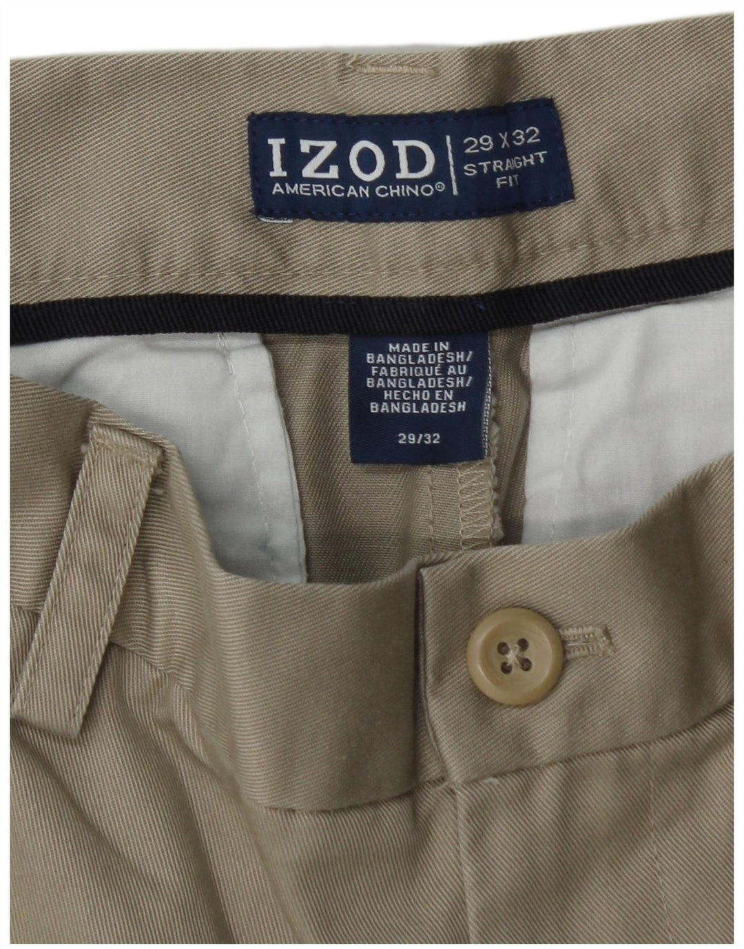Calça chino reta masculina IZOD W29 L32 algodão bege