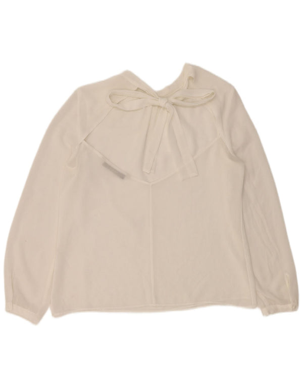 Zara blusa feminina manga comprida top UK 14 médio branco