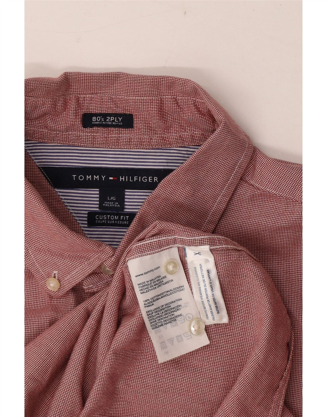 Camisa masculina Tommy Hilfiger Custom Fit grande algodão xadrez vermelho