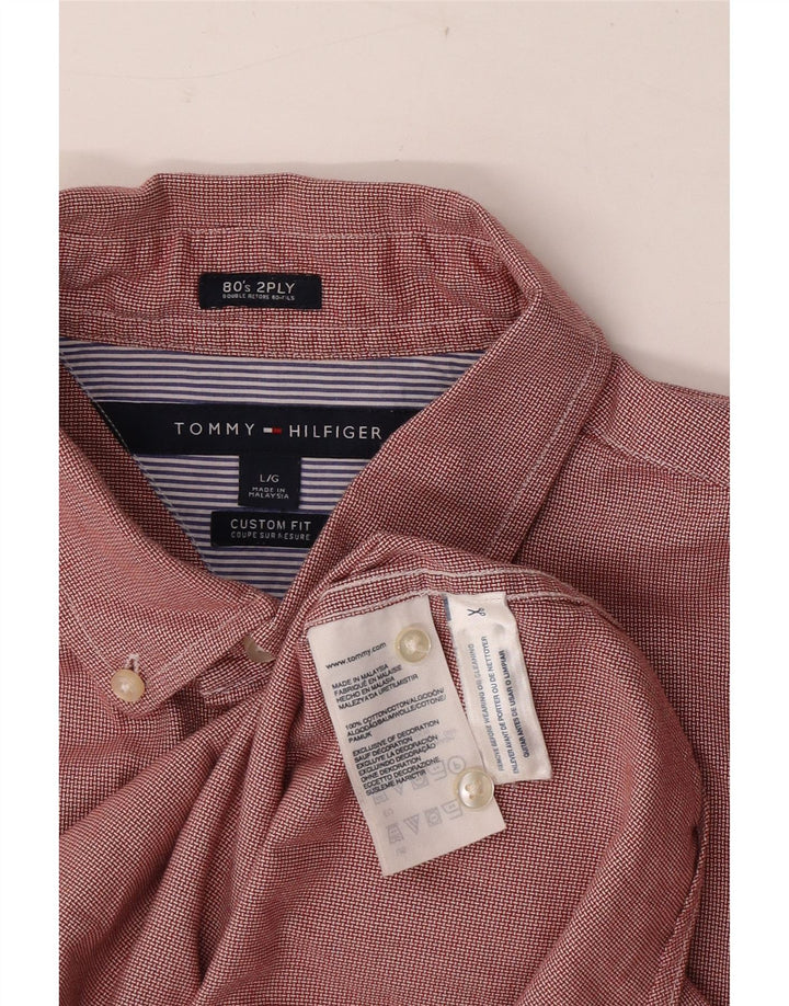 Camisa masculina Tommy Hilfiger Custom Fit grande algodão xadrez vermelho