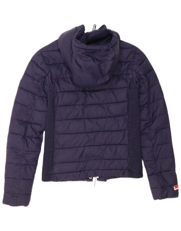 Jaqueta acolchoada com capuz feminina Superdry UK 6 XS azul marinho nylon