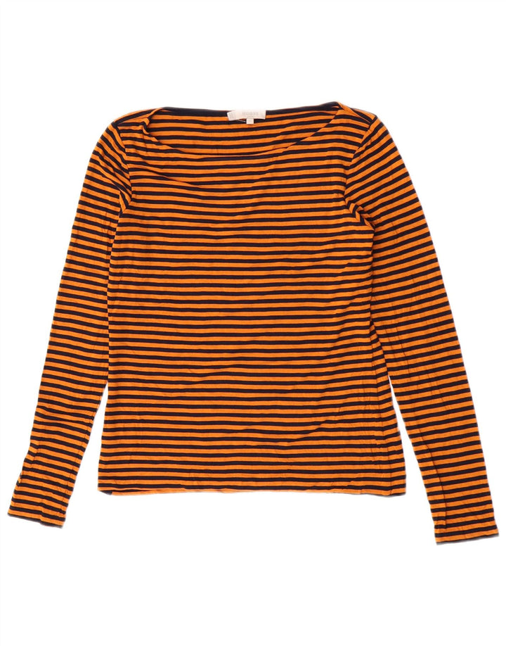 Top feminino Hobbs de manga comprida UK 12 viscose listrada laranja média