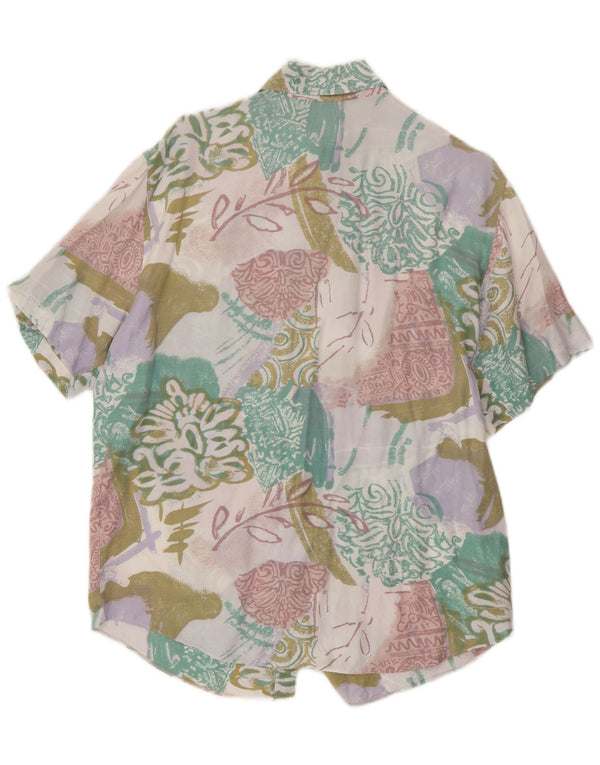 Camisa feminina vintage de manga curta UK 16 grande floral multicolorida