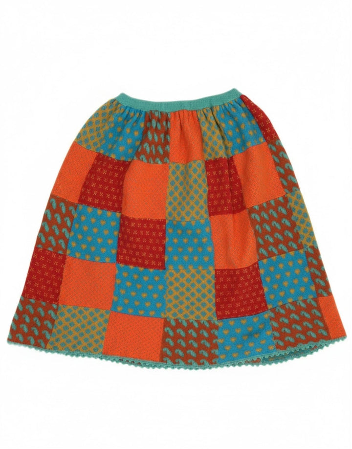 Saia feminina vintage em malha A-Line W26 pequena patchwork multicolorida