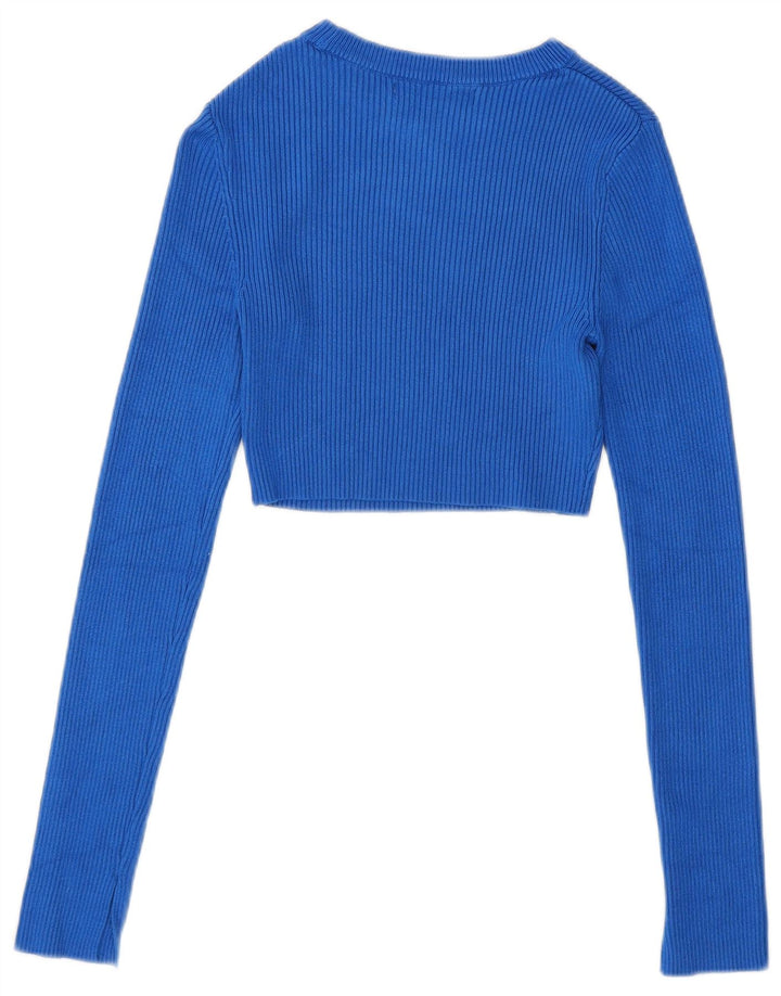 Suéter feminino pull & Bear com gola canoa e gola redonda Reino Unido 8 pequeno azul
