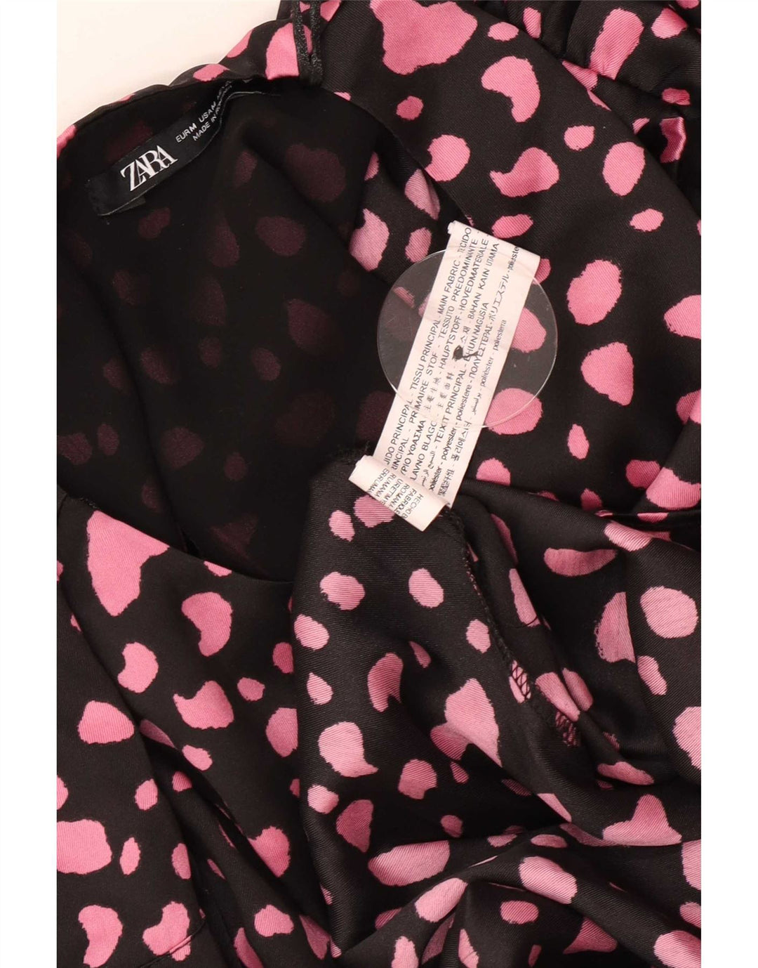 Vestido maxi feminino de manga comprida Zara UK 12 poliéster manchado preto médio