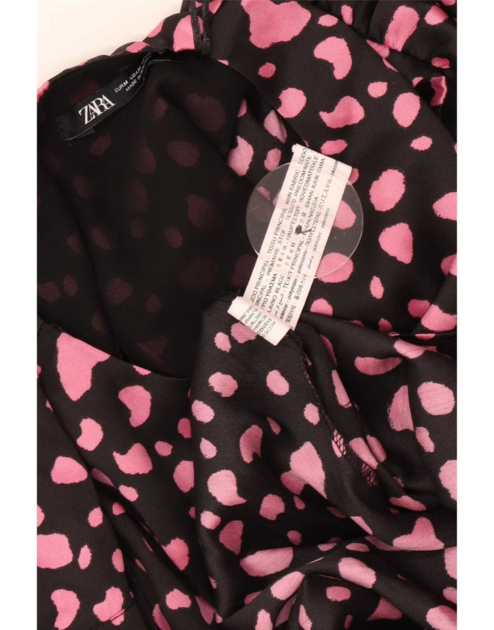 Vestido maxi feminino de manga comprida Zara UK 12 poliéster manchado preto médio
