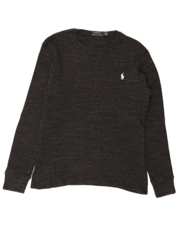 Top masculino Polo Ralph Lauren manga comprida algodão manchado cinza médio