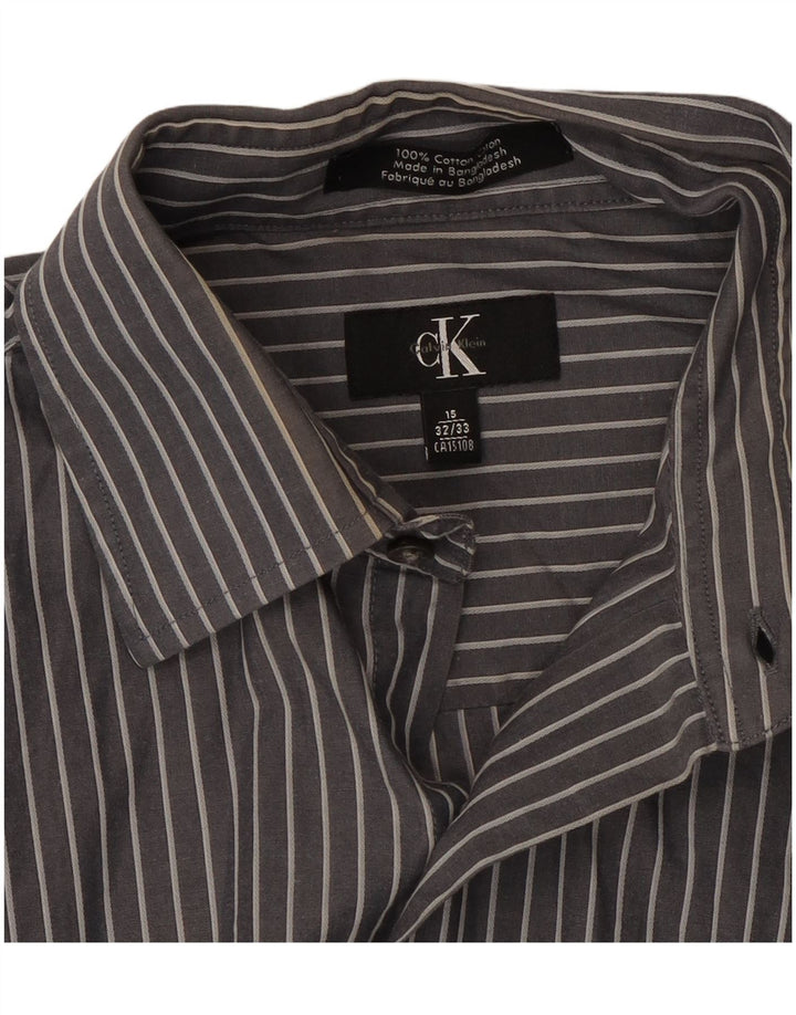 Camisa masculina Calvin Klein tamanho 15 algodão listrado cinza médio
