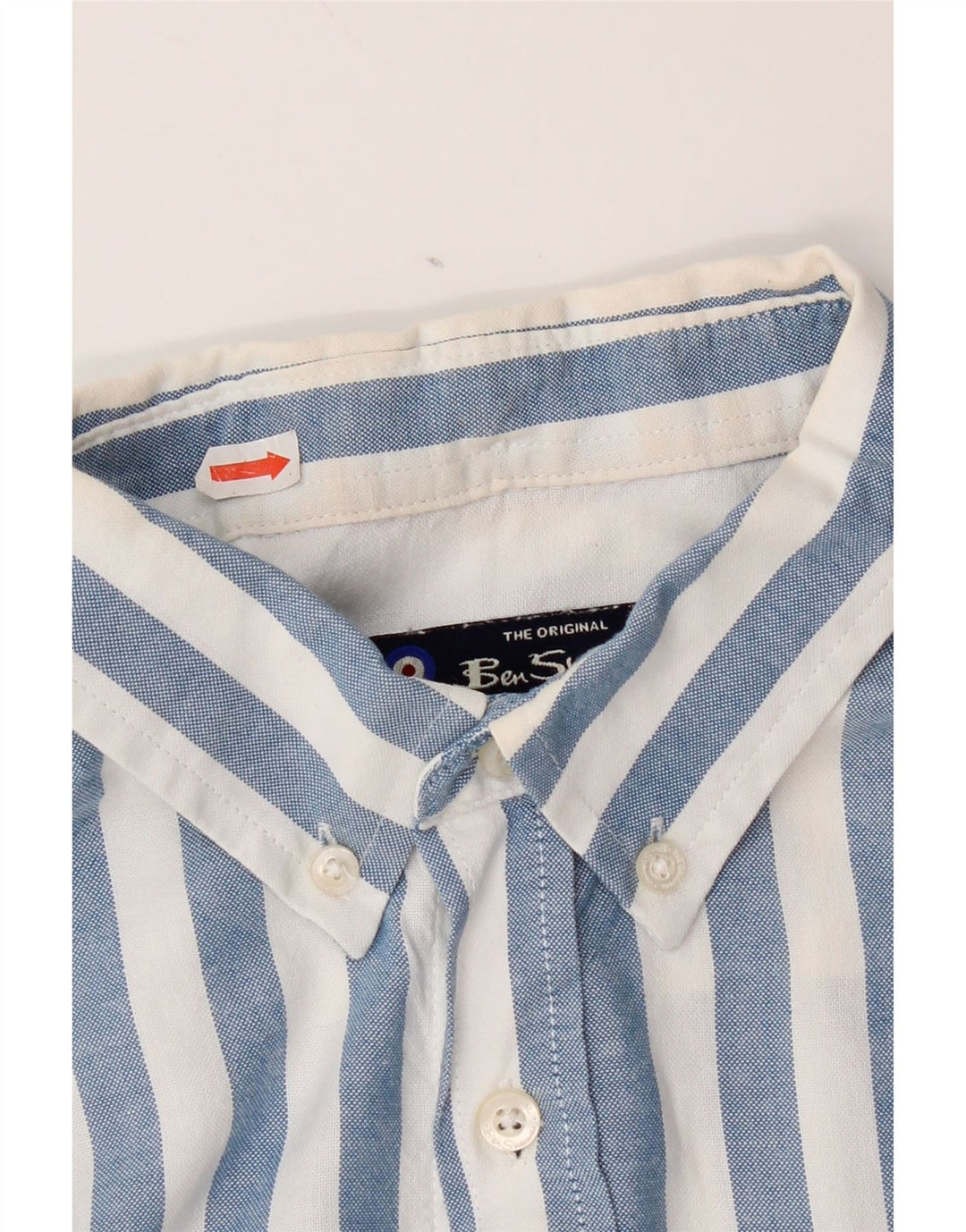 Camisa masculina de manga curta Ben Sherman de algodão listrado azul médio