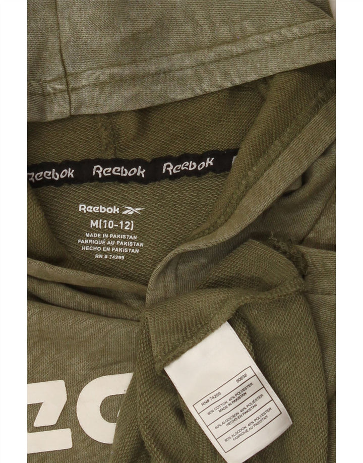 REEBOK Boys Graphic Hoodie Jumper 10-11 Years Khaki Cotton Vintage Reebok and Second-Hand Reebok from Messina Hembry 