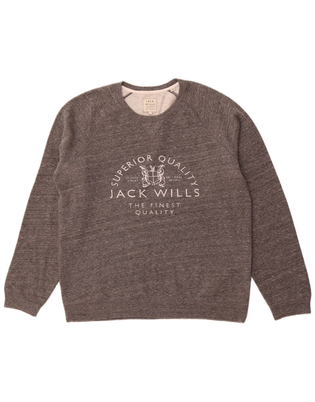 JACK WILLS Suéter masculino com gola redonda e algodão cinza manchado XL