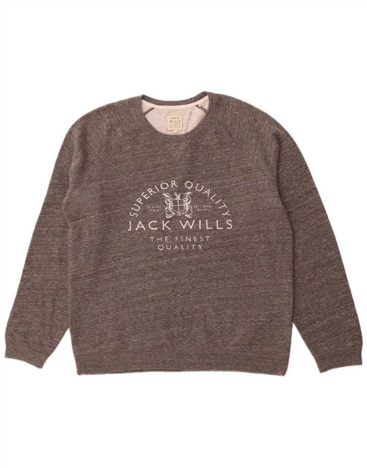 JACK WILLS Suéter masculino com gola redonda e algodão cinza manchado XL