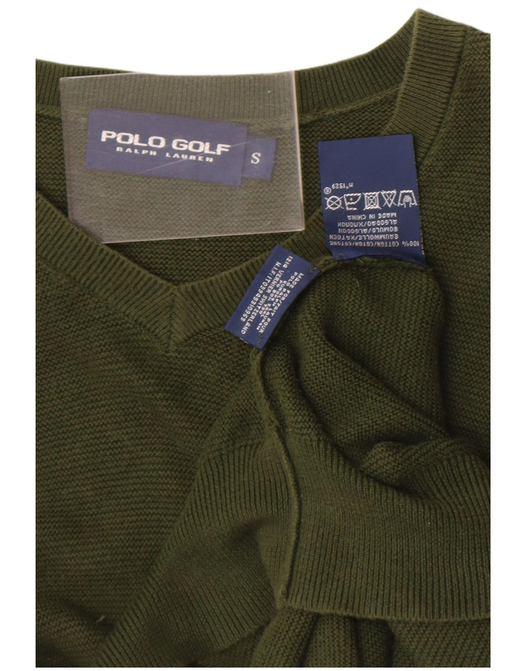 Polo Ralph Lauren Suéter masculino com decote em V pequeno algodão cáqui