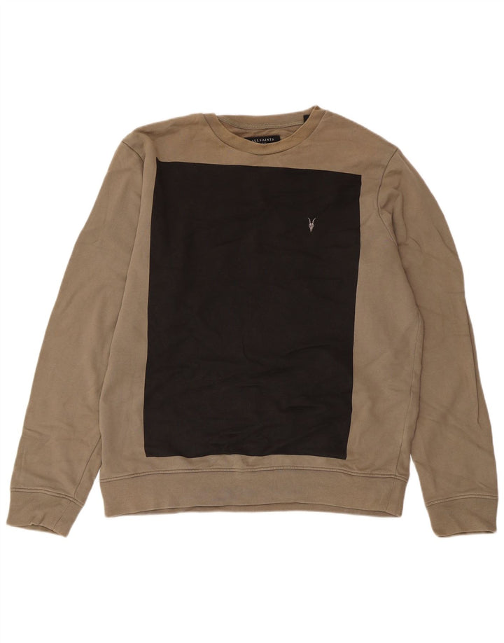 All Saints moletom masculino jumper grande bege colorblock algodão
