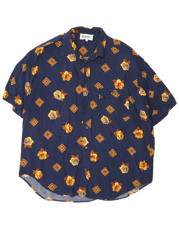 Baroni Mens Short Sleeve Shirt 2XL Navy Blue Floral Viscose