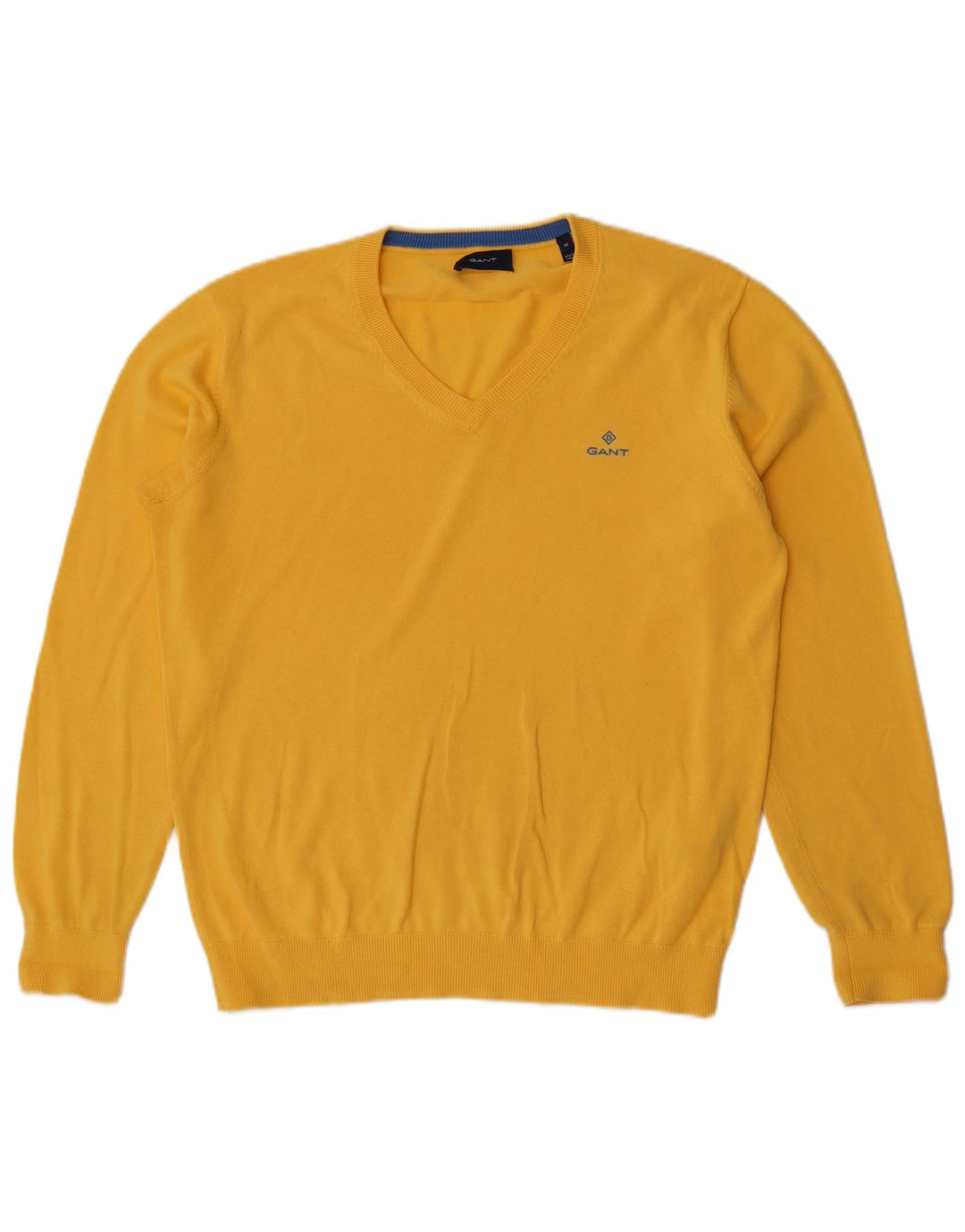 Suéter masculino Gant com decote em V de algodão amarelo médio