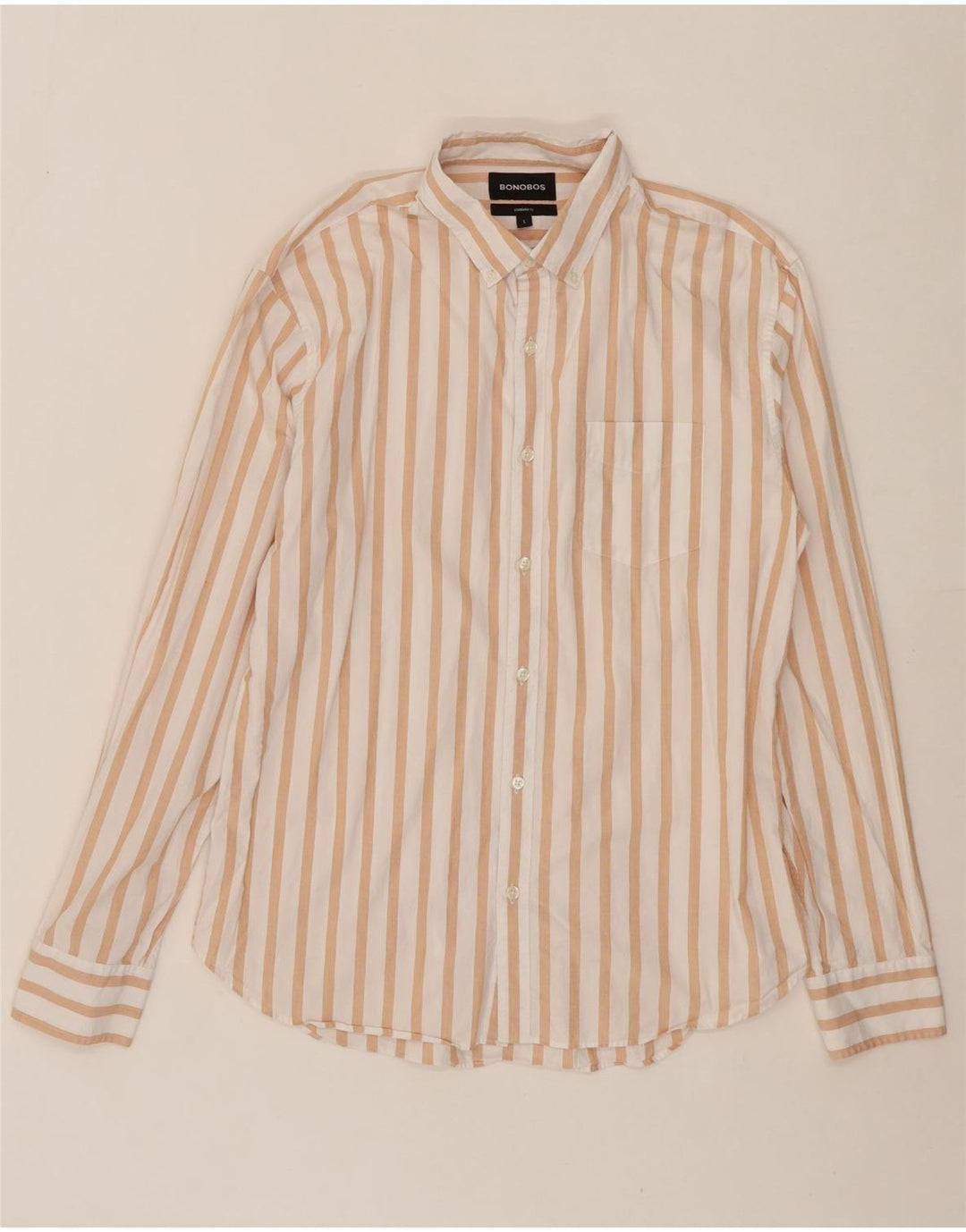 BONOBOS Mens Standard Fit Shirt Large Beige Striped Vintage BONOBOS and Second-Hand BONOBOS from Messina Hembry 