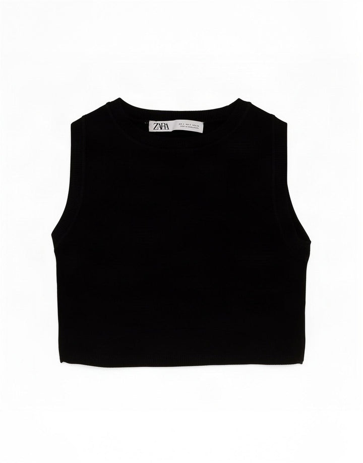 Zara Womens Crop Vest Top UK 8 Pequeno Preto Viscose