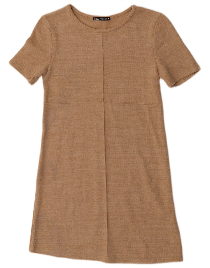 Vestido feminino Zara Shift UK 8 pequeno algodão bege